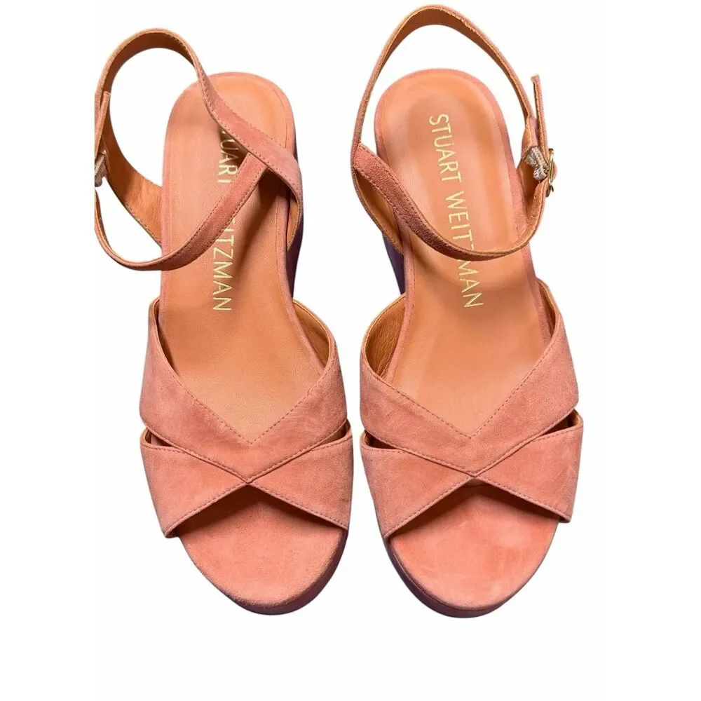 Stuart Weitzman Carmen Midi Wedge Sandal in Terracotta NWB Size 8